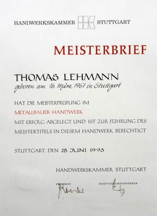 Meisterbrief Thomas Lehmann